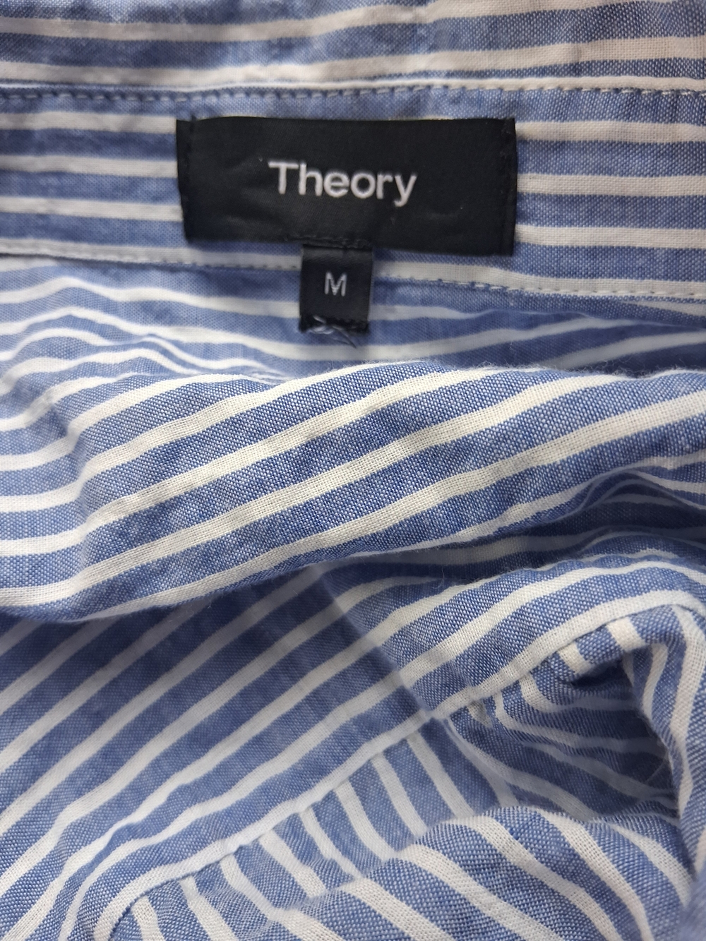 Theory Blue and White Womens Striped Button-Down Shirt M - Picture 3 of 4